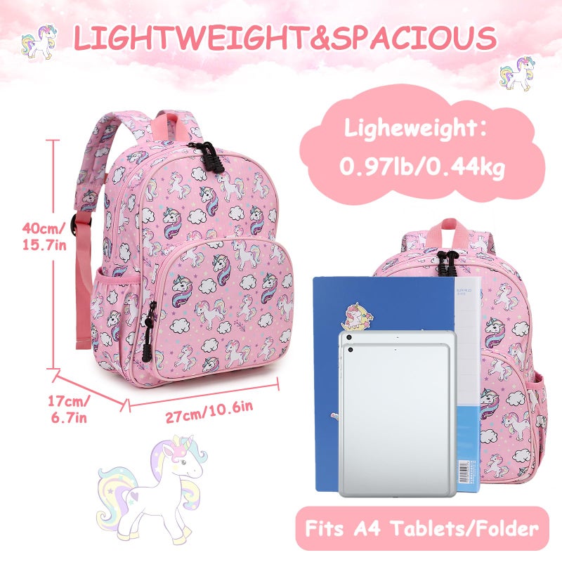 RAVUO Unicorn Backpack for Girls, Cute Toddler Backpack Lightweight Kids Preschool Bookbag Daypack with Chest Strap - Image 2